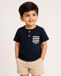 Boys Deep Blue Haven Henley Pocket T-Shirt