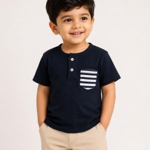Boys Deep Blue Haven Henley Pocket T-Shirt