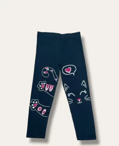 Azure Adore, Kitty Heart Tights, Premium Lycra Leggings, Girls' Fashion, Adorable Cat Print, Heart Pattern, Stylish Kids Apparel, Trendy Little Ones, Comfortable Legwear, Cute Animal Design, Children's Clothing, Blue Charm, Fashionable Girls' Tights