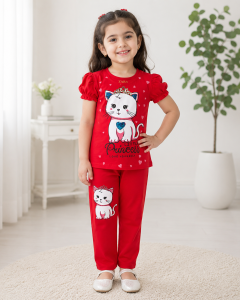 Feline Chic Red Purfection Ensemble Tee & Trouser