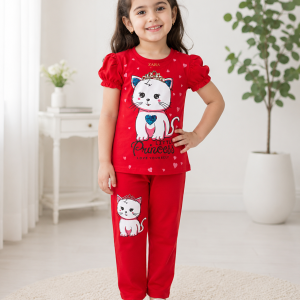 Feline Chic Red Purfection Ensemble Tee & Trouser
