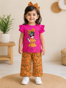 Girls' Stylish Diva Trendy Graphic Tee & Printed Palazo Set
