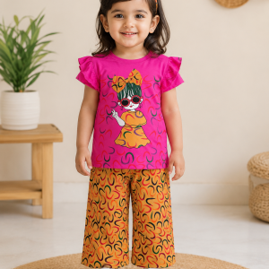 Girls' Stylish Diva Trendy Graphic Tee & Printed Palazo Set