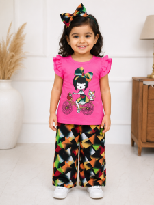 Girls' Chic Bicycle Ride Graphic Tee & Printed Palazo Set