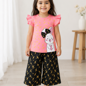 Adorable Bunny Graphic Tee & Lightning Print Palazo Set