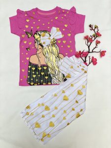 Whimsical Gold Heart Print Flowy Palazzo Set