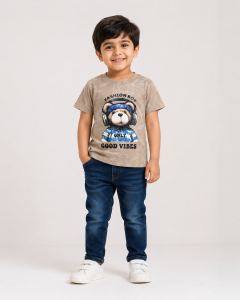 Fashion Boy Teddy Bear T-Shirt for Kids – Brown Tie-Dye
