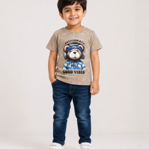 Fashion Boy Teddy Bear T-Shirt for Kids – Brown Tie-Dye