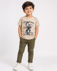 ALTCHANGE Robot Beige Tie-Dye Streetwear Graphic Tee