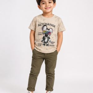 ALTCHANGE Robot Beige Tie-Dye Streetwear Graphic Tee