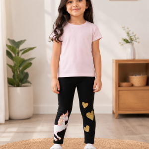 Magical Unicorn & Gold Heart Leggings