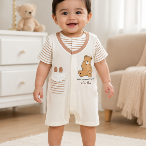 Cute Baby Bear Romper – Soft Cotton Summer Onesie