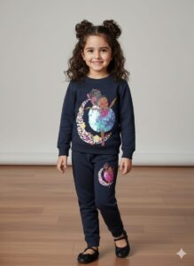 Girls' Sequin Ballerina Moon Tracksuit Set - Navy Blue