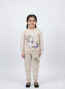 ​Magical Unicorn Fleece Tracksuit for Girls | Cozy Beige Matching Set